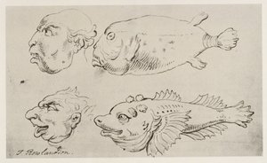 Teste antropomorfe di uomini e pesci da Thomas Rowlandson